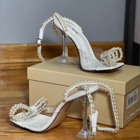 White Pearly Strap Heels - Picture 2 of 5